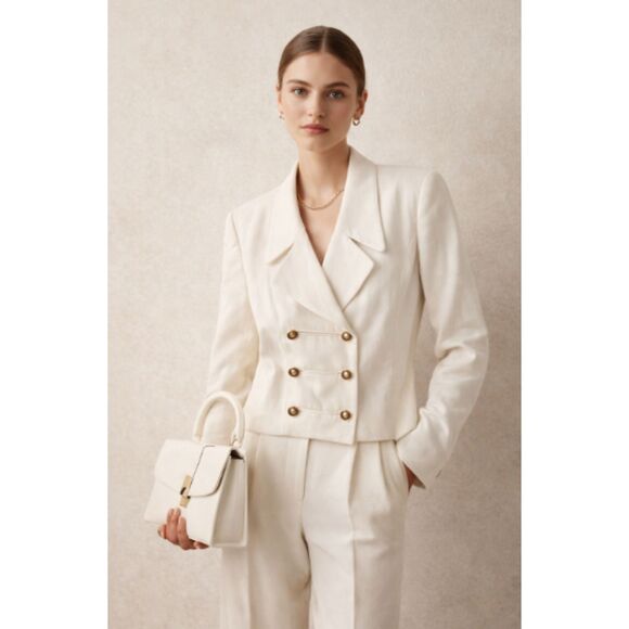 Lord & Taylor Jackets & Blazers - Lord & Taylor Vintage White Double Breasted Old Money Gold Button Blazer Size 14